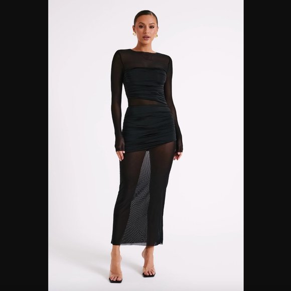 Meshki KATE Mesh And Nylon Maxi Dress - Black - Picture 1 of 7
